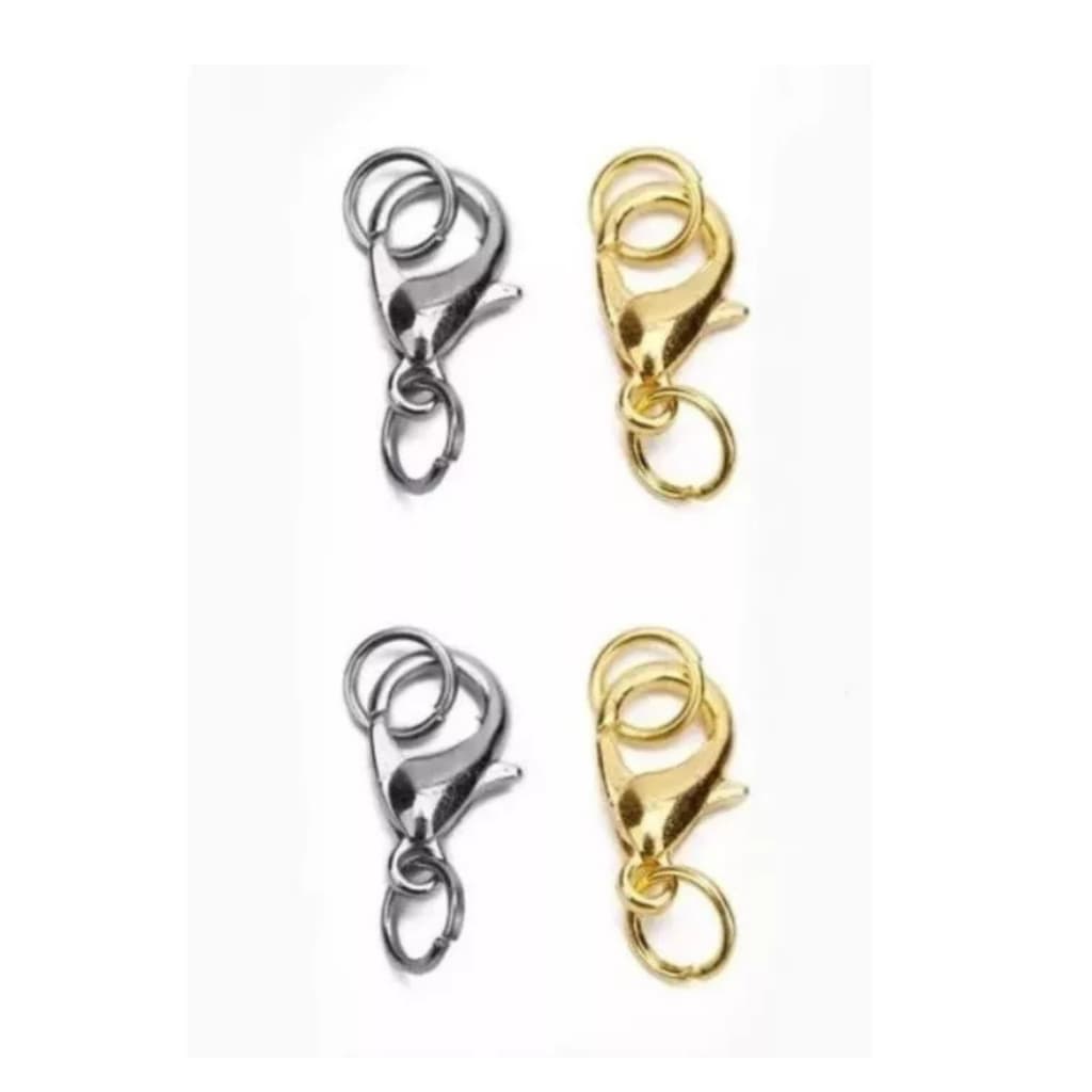 Kit Fecho lagosta 12mm 25 prata e 25 dourado mais 100 argolas
