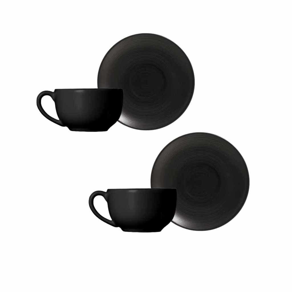 Kit Com 2 Xicara De Chá Com Pires Ceramica Coup Preto 250ml