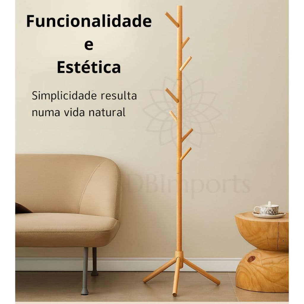 Mancebo Cabideiro Suporte Organizador para Roupas Em Madeira 172cm