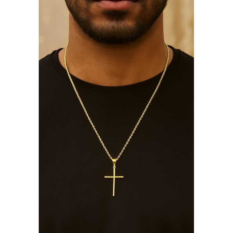 Corrente Masculina Dourada com Pingente de Cruz – Estilo Cordão Luxo
