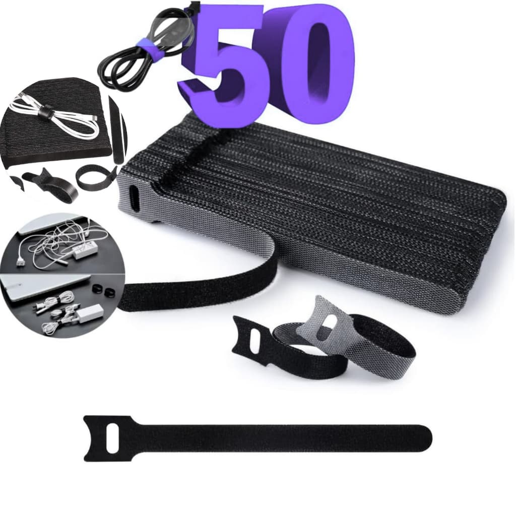 Kit 50 Abraçadeira Organizador de Cabos e Fios 15 cm Preta Reutilizável Presilha Fixador USB Chicote