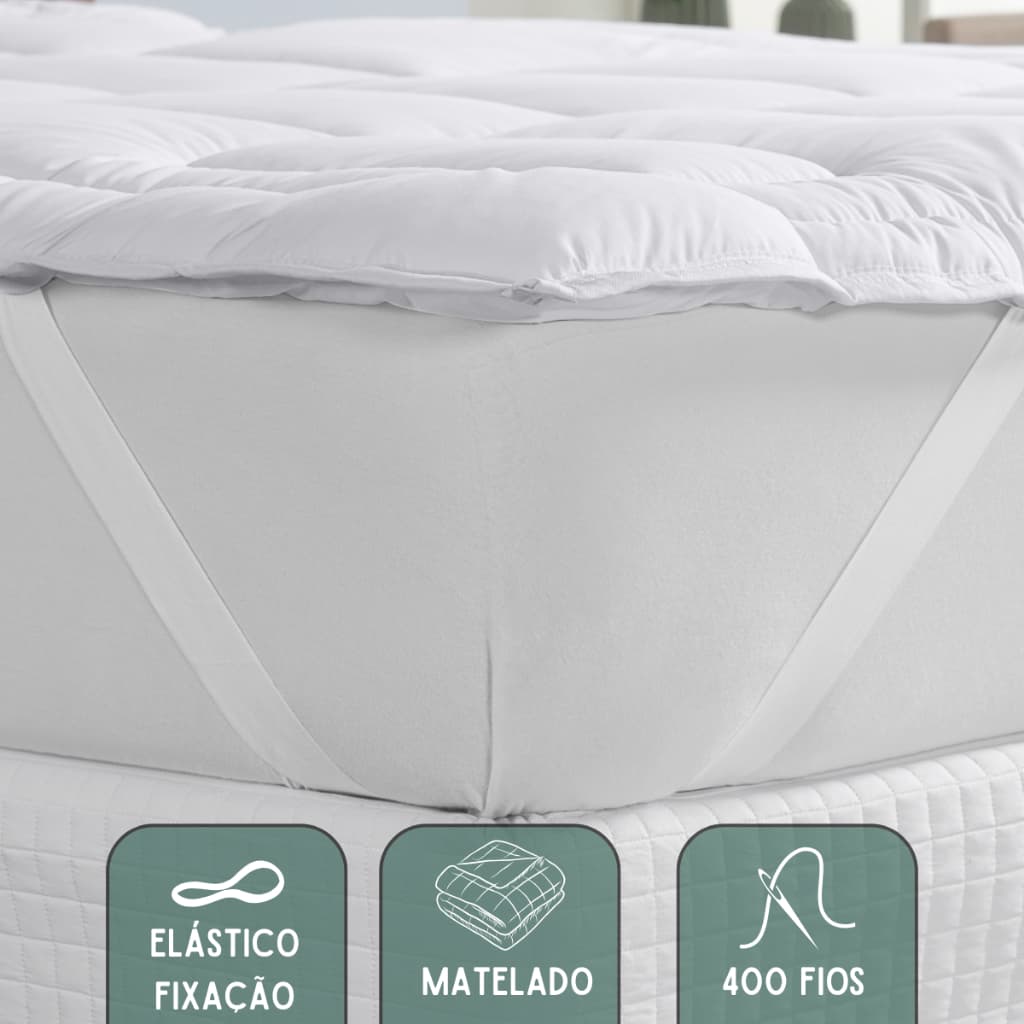 Pillow Top Solteiro Casal Viuva Queen King Size 400 Fios Extra Macio Protetor de Colchão Branco