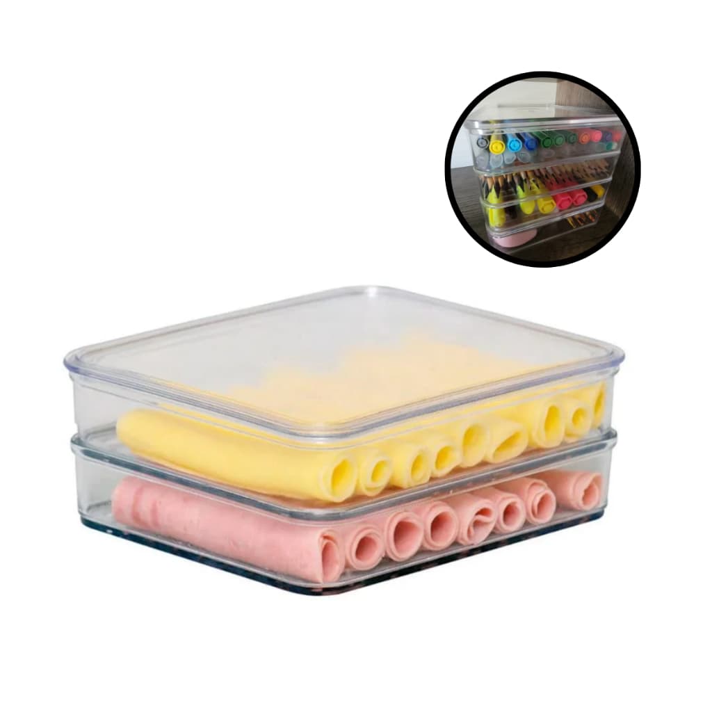 Porta Frios Duplo Com Tampa Divisoria Organizador de geladeira