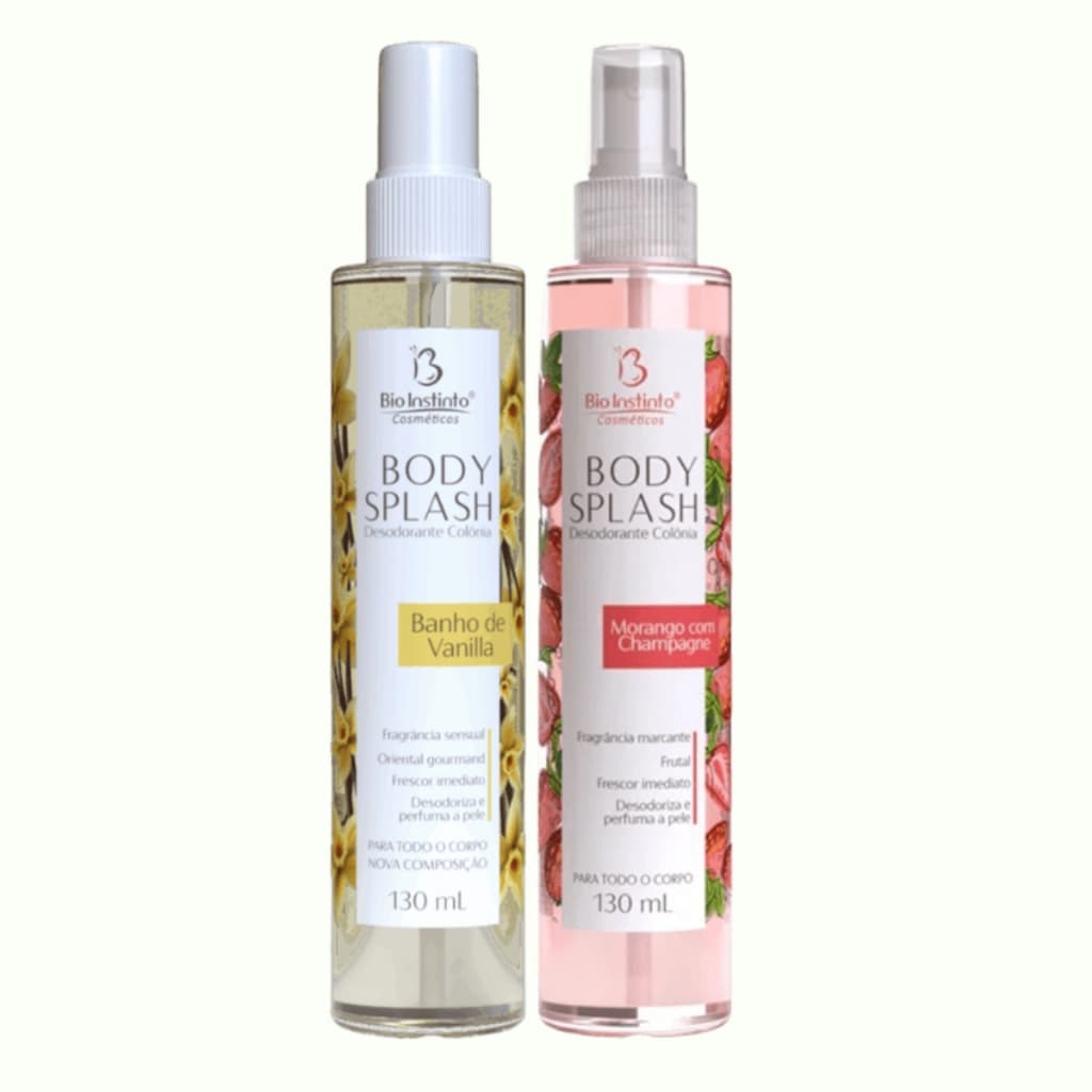 KIT 2 Body Splash Desodorante Colônia VANILLA + MORANGO C/ CHAMPAGNE - 260 ml Bio Instinto