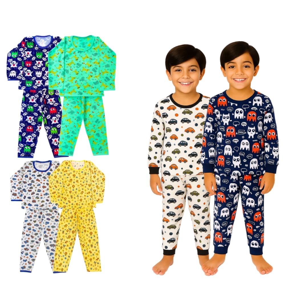 Super Kit 10 Pijamas Infantil Menino – 5 Blusas de Manga Longa + 5 Calças Confortáveis para Noites