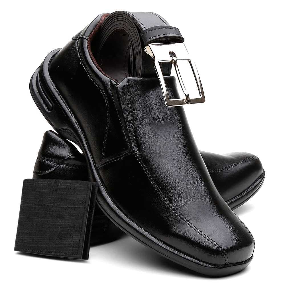 Kit Sapato Confort Masculino Estilo Elegante Calço Pratico + Cinto Ajustavel + Carteira Em Couro