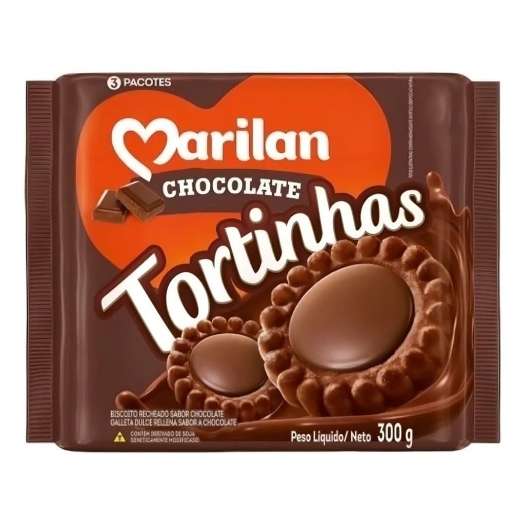 Biscoito Bolacha Recheada Tortinha Chocolate Marilan 300 Gramas