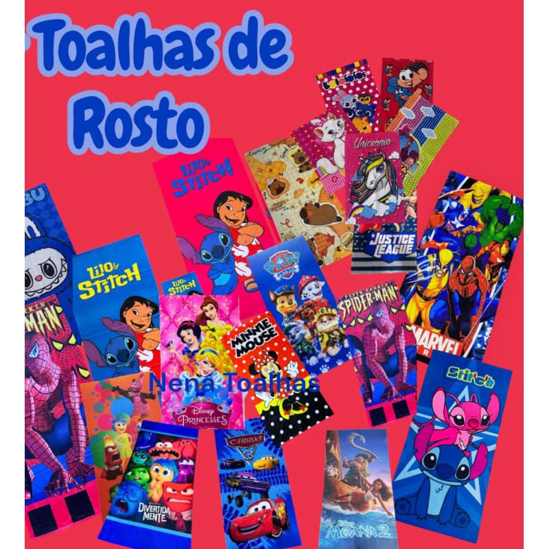 Toalha Infantil de pequena rosto e mãos Escolar Personagens