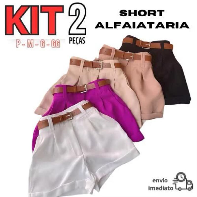 Kit 2 Short Alfaiataria Feminino Cintura Alta Com Bolso Com Cinto Do P ao GG PROMOÇÃO