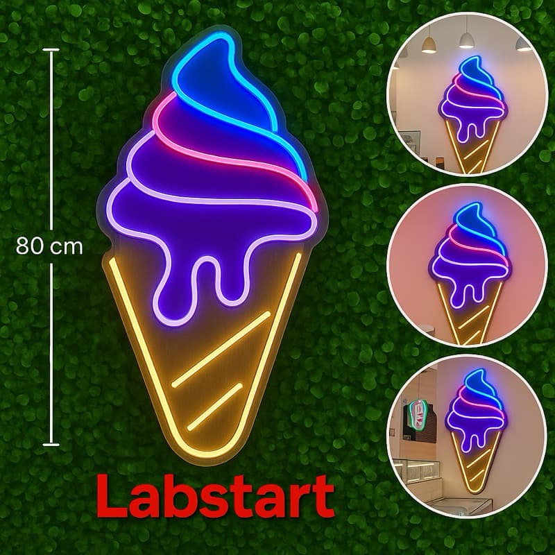 Luminária LED Neon SORVETE, Sorveteria, Casquinha Iluminação Decoração de loja e comércio 80cm