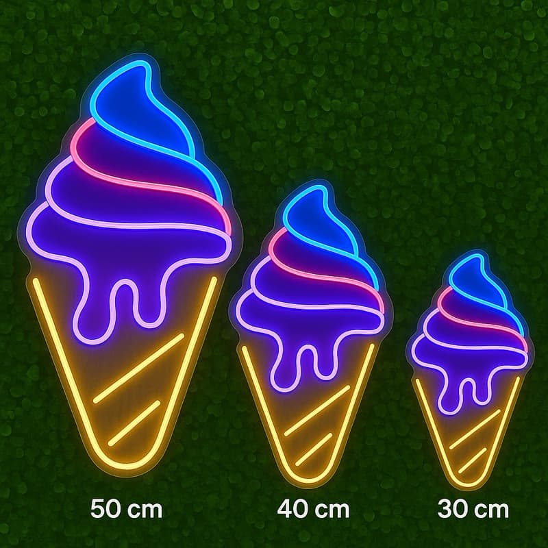 Kit Neon Led Luminoso Sorveteria 3 sorvete casquinha decoração interna loja 50cm 40cm 30cm Bivolt