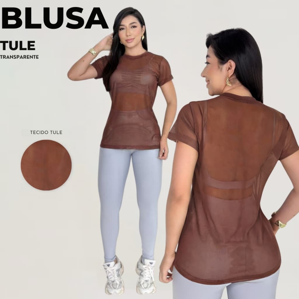 Camisa de Tule Feminina para Academia - Moda Fitness 2026 com Transparência - Blusinhas Transparente Feminina