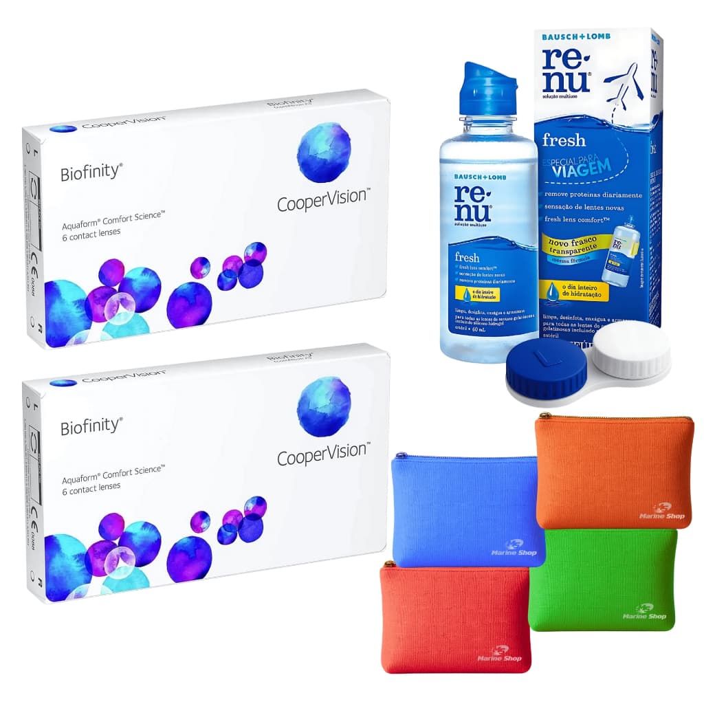 2 Caixas de Lente De Contato Biofinity® Coopervision com Renu e Estojo