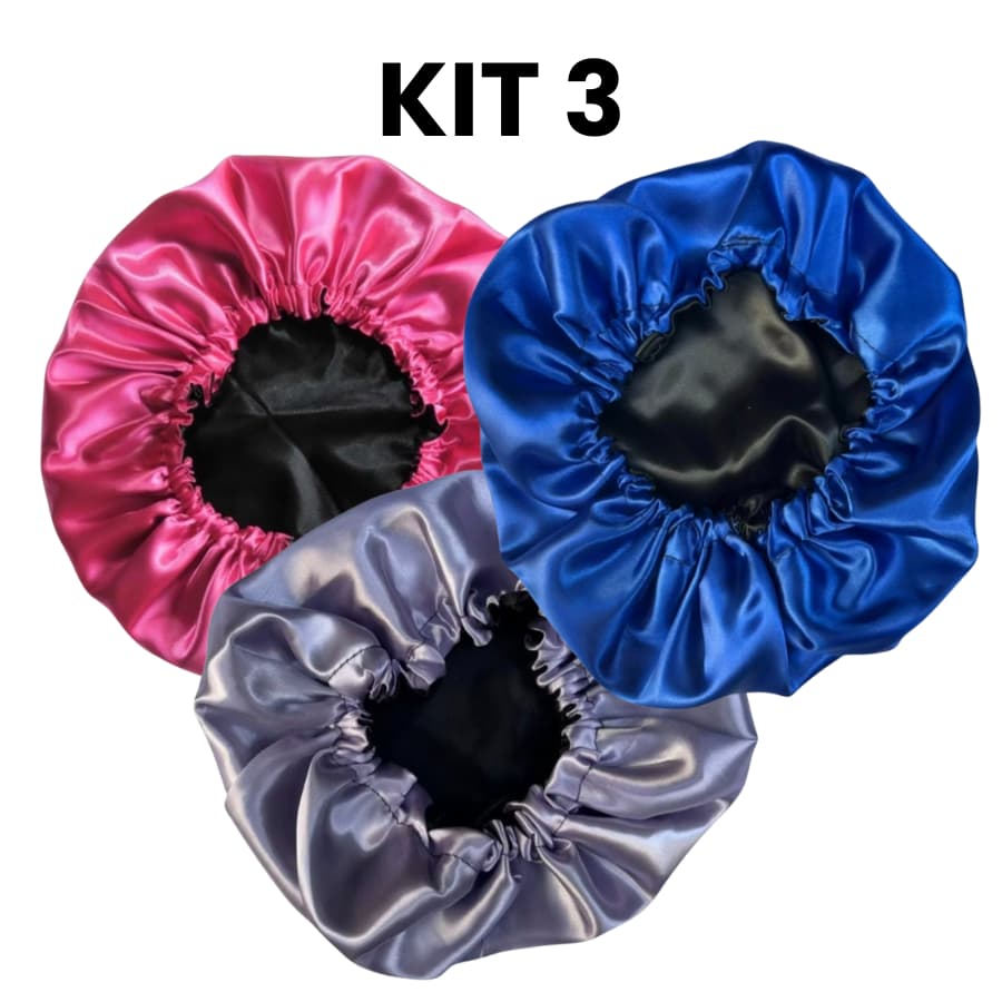 Kit 3 Toucas De Cetim Dupla Face Regulável Anti Frizz