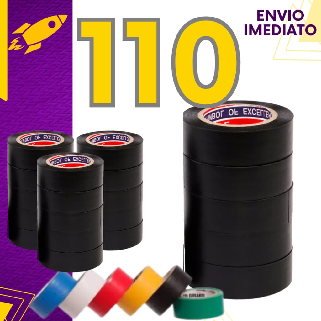 Kit 110 ou 92 un - Fita Isolante AntiChama Preto Vermelho Azul Amarelo Verde Branco Fio Isolamento