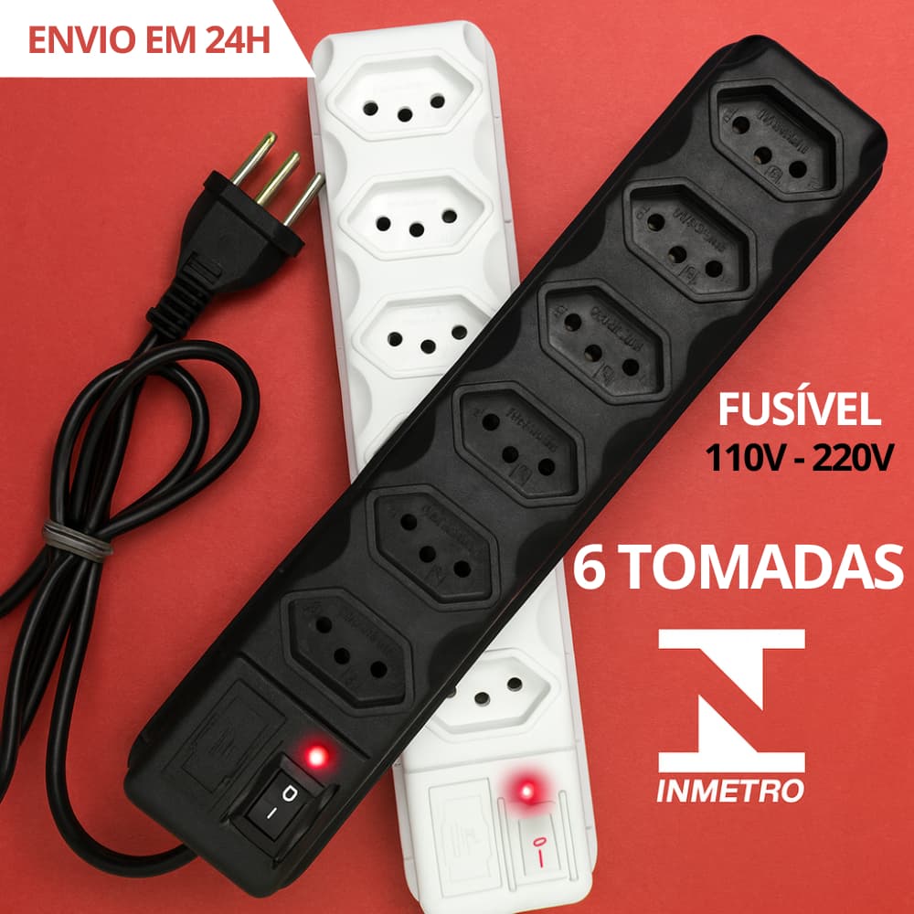 FILTRO DE LINHA RÉGUA DE TOMADAS 6, 5, 4 e 3 tomadas tripolar 10 Amperes com fusível Extensão