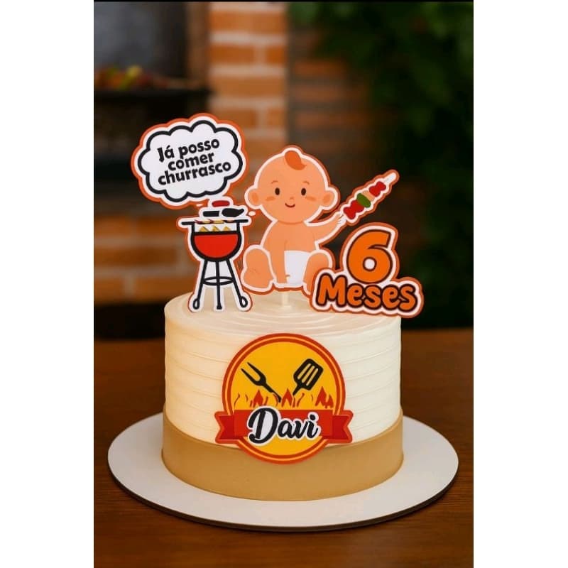 Topo de Bolo Já posso comer Churrasco Baby – Ideal para Mesversário, Festas, aniversários,Topo de Bolo personalizado.