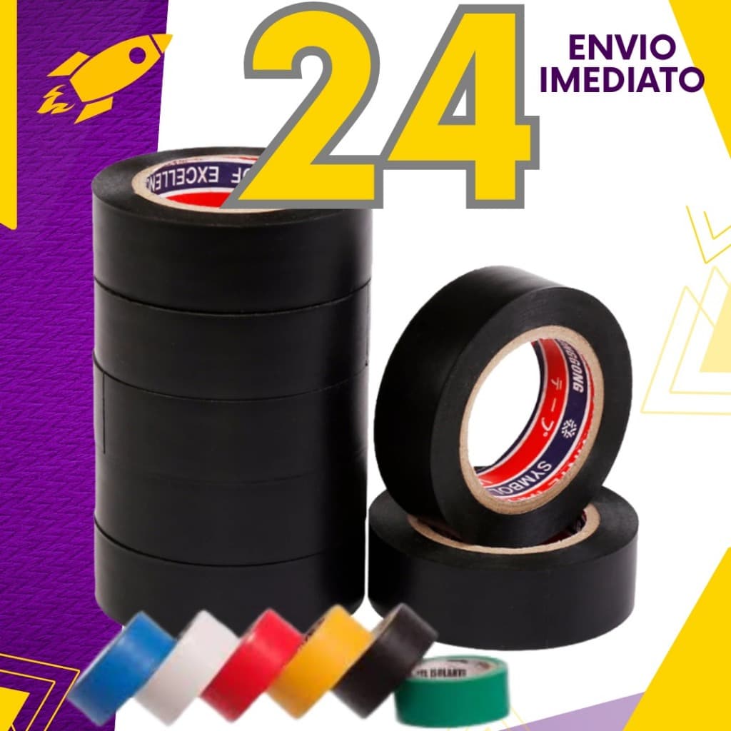 Kit 3 a 24 un - Fita Isolante AntiChama Preto Vermelho Azul Amarelo Verde Branco Fio Isolamento