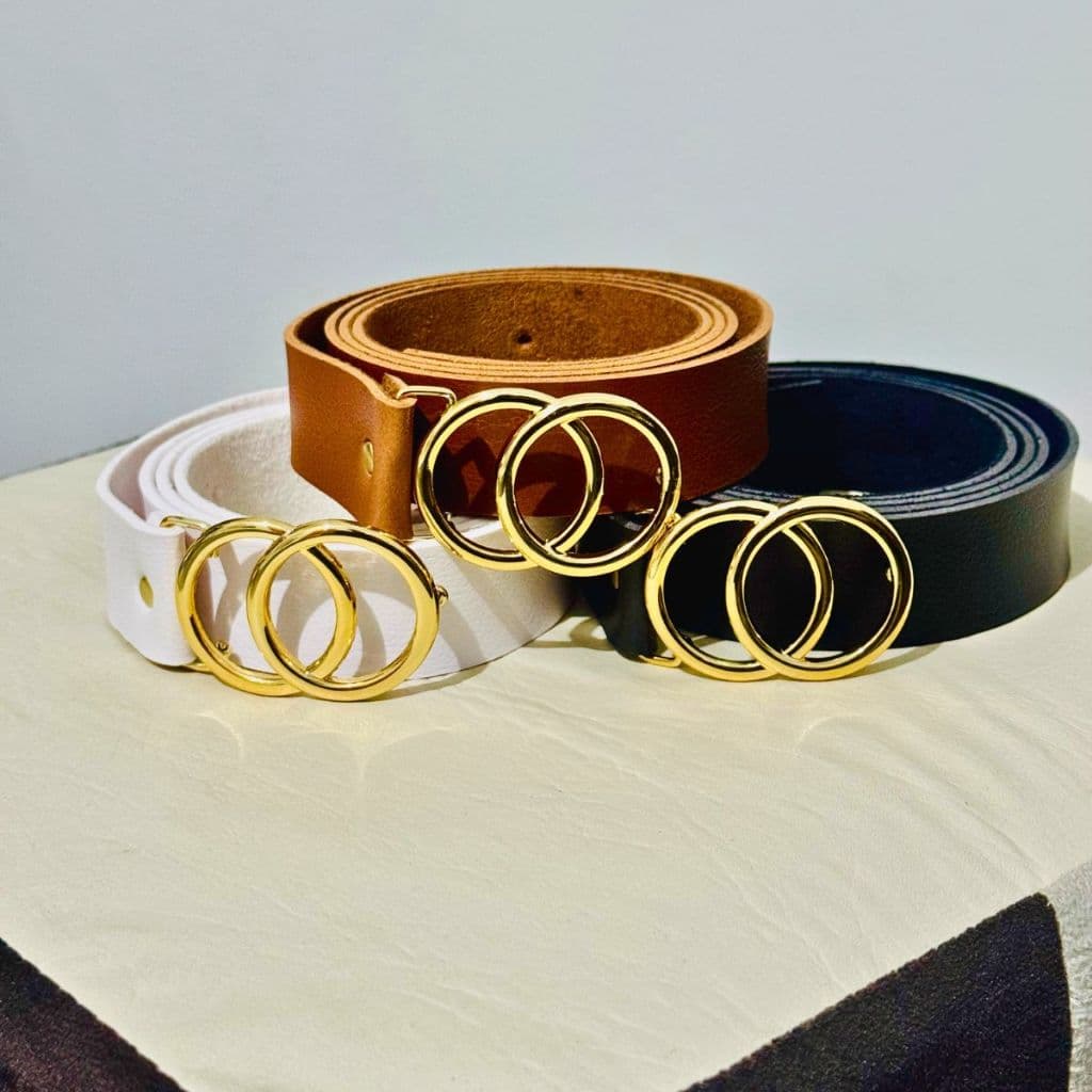 Cinto feminino Double Arco fivela dourado