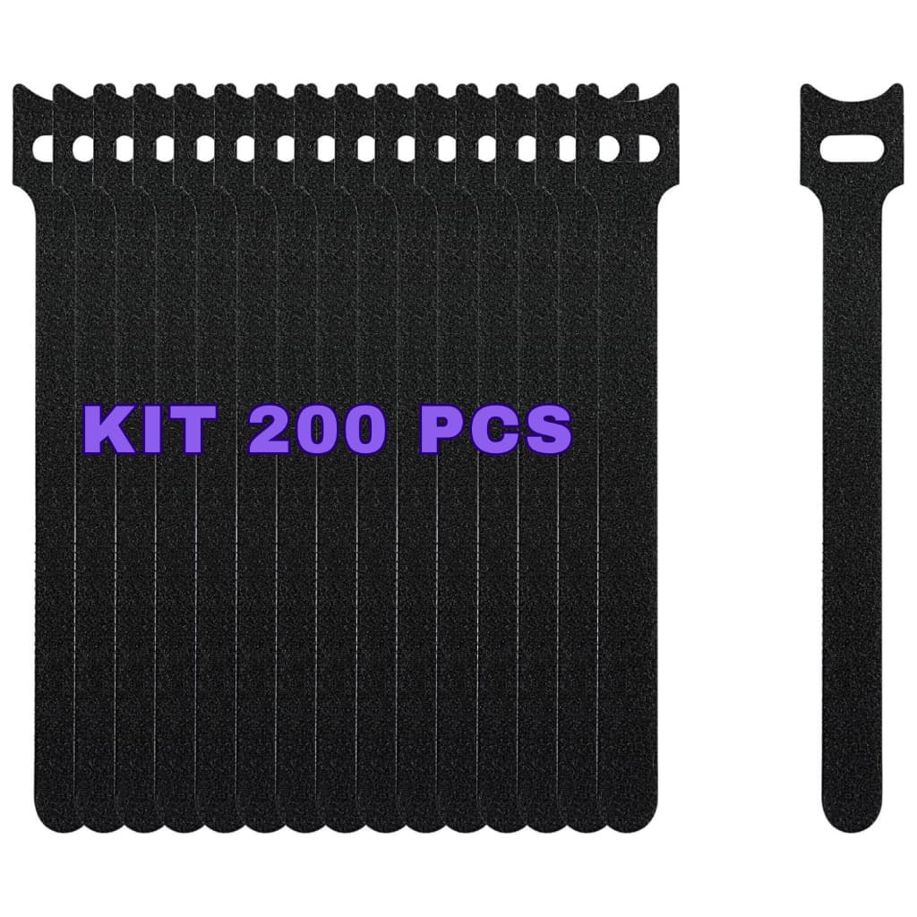 200 Abraçadeiras Organizador de Cabo Fios 15cm Preta Reutilizável Presilha Fixador USB Chicote Preto