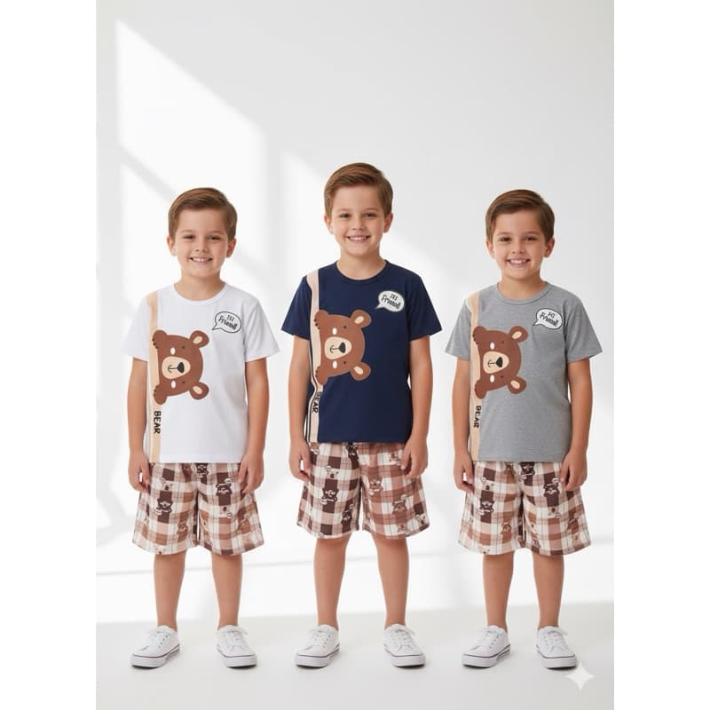 Conjunto Pijama Infantil Curto Verão Masculino Ursinho – Menino Brilha no Escuro