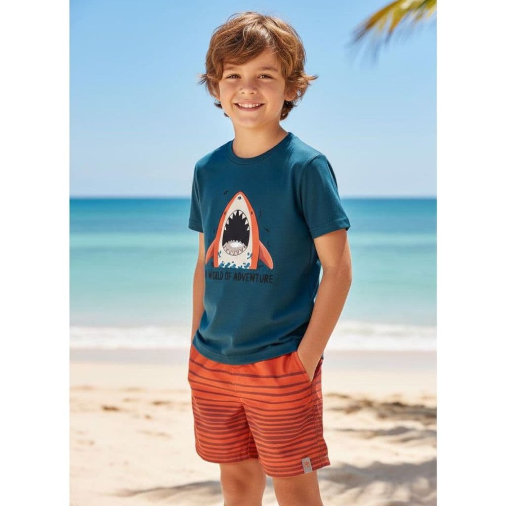 Conjunto Infantil Menino Adventures Estampado Tubarão Elian Azul Marinho Tamanho 6