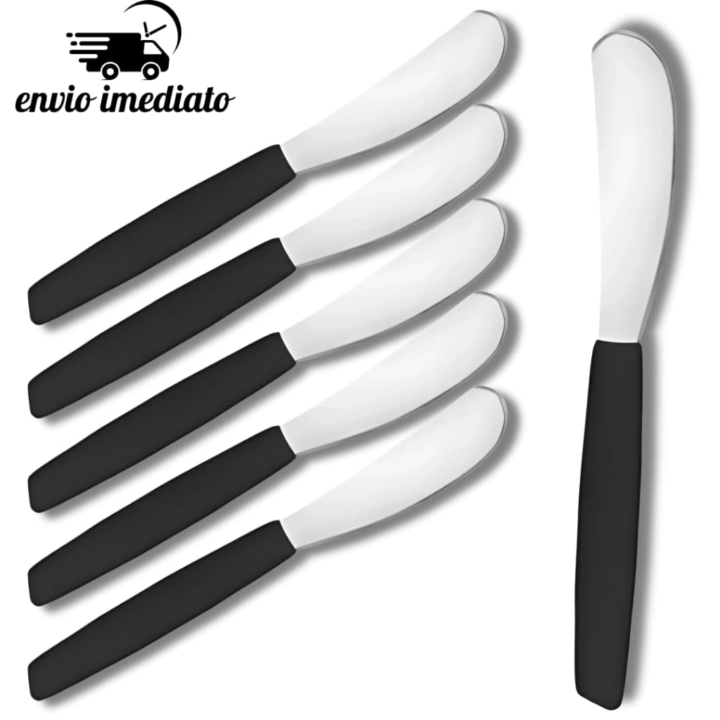 Espátula Inox 14cm Cabo Preto 6 Peças para Patês, Manteiga, Geleias, Hotel, Restaurante, Padaria