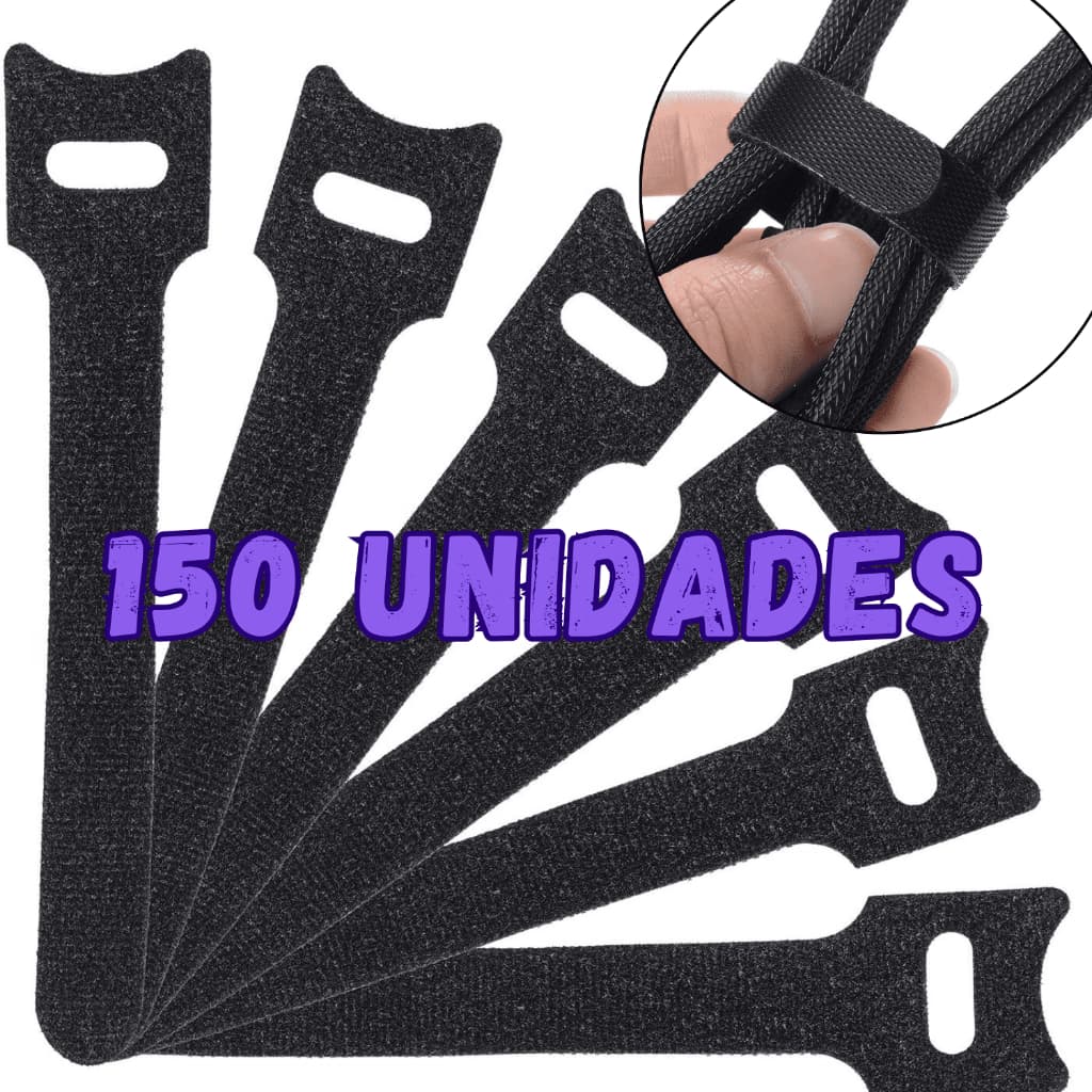 Kit Econômico Abraçadeira 15cm Preta Organizador de Cabos e Fios Reutilizável Presilha Fixador 150UN