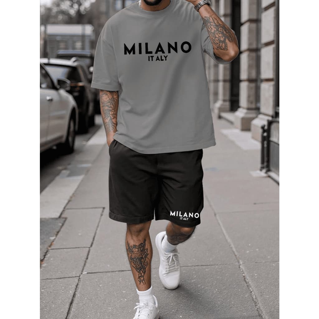 Kit Conjunto Camisa E Short Tactel Masculino MILANO ITALY Camiseta Manga Curta E Bermuda