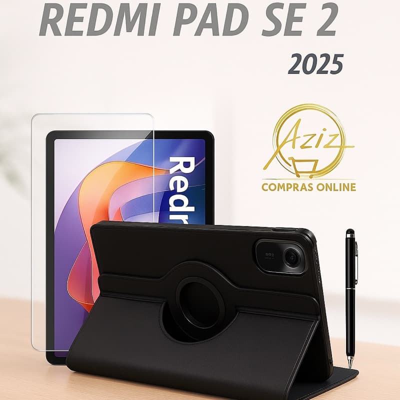 Kit Premium Redmi Pad 2 11” (2025)–Capa Giratória 360°+Película de Vidro 9H+Caneta Touch 2 em 1(Escreve e Usa no Touch)