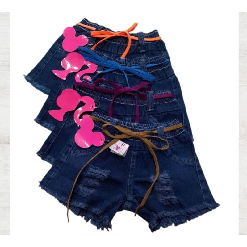 Short Jeans MENINA Bordado | Com Cinto e Elástico na Cintura