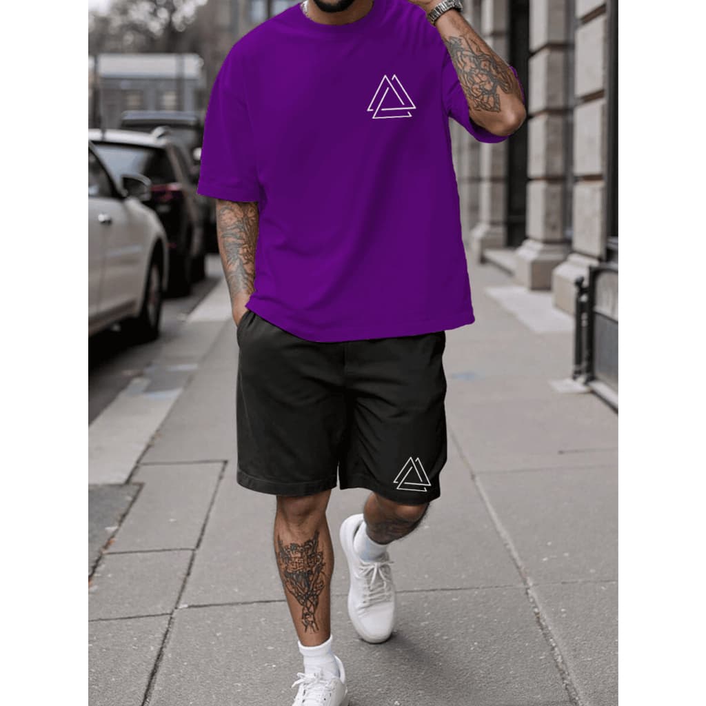 Kit Camisa + Short Tactel Masculino Três Triângulos StreetWear Camiseta E Bermuda Conjunto