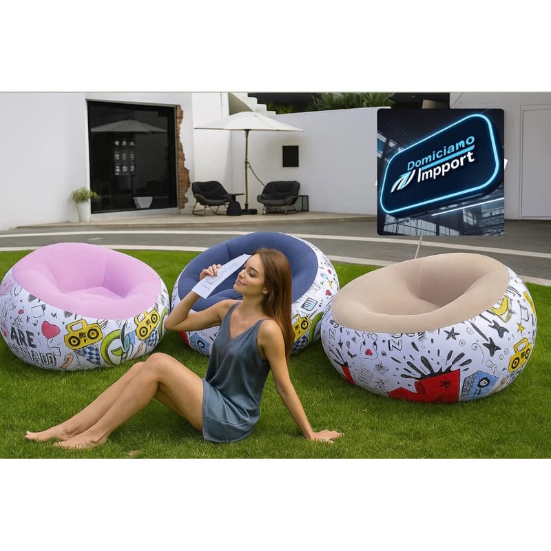 Poltrona inflável Sofá Puff Super Lounge Grafite Aveludado Espreguiçadeira para Sala de Estar Quintal Sítio Chácara
