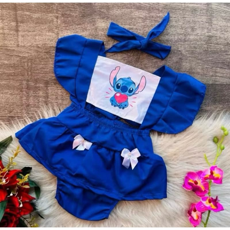 Romper Mesversario Bebe Menina fantasia Stitch