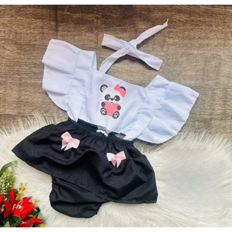 Romper Mesversario Bebe Menina fantasia Panda.