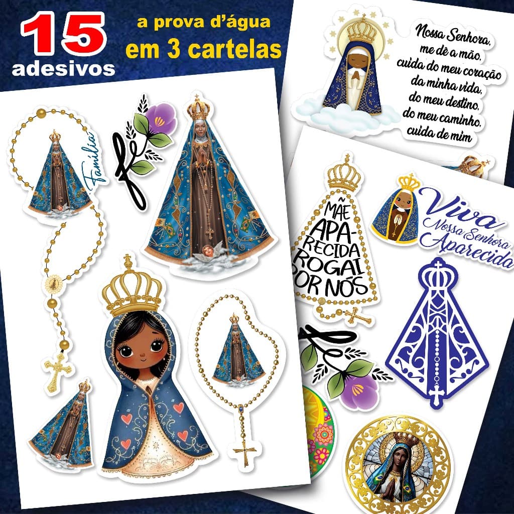 15 lindos Adesivos Nossa Senhora Aparecida ( manto azul ) Carro, Moto, caminhão