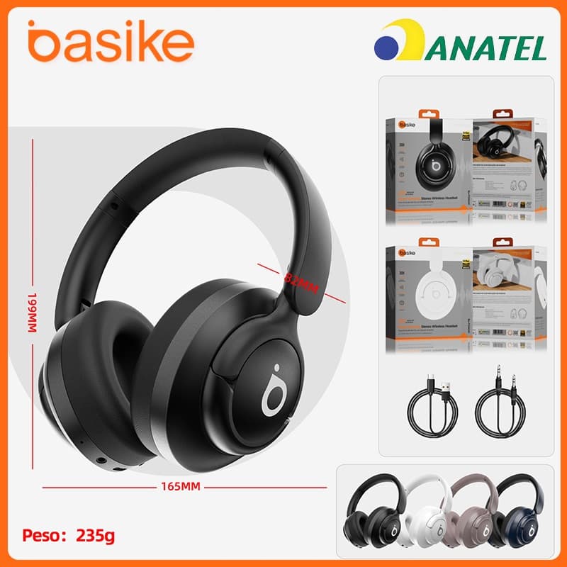 Basike Fone De Ouvido Bluetooth Sem Fio Portátil 30H , Fone ANC ENC Ergonomia com Microfone , fon041
