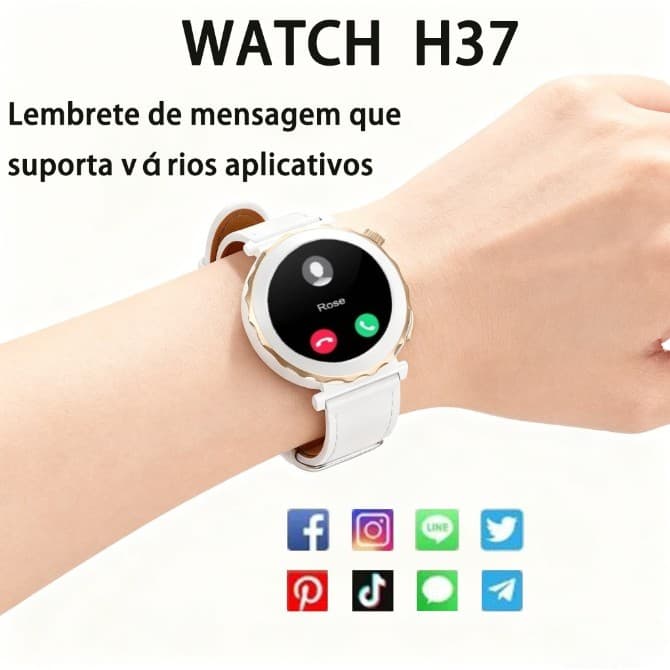 Smartwatch H37 Bluetooth Call Cardíaca oxigênio no sangue Monitoramento do sono à prova d'água feminino Relógio