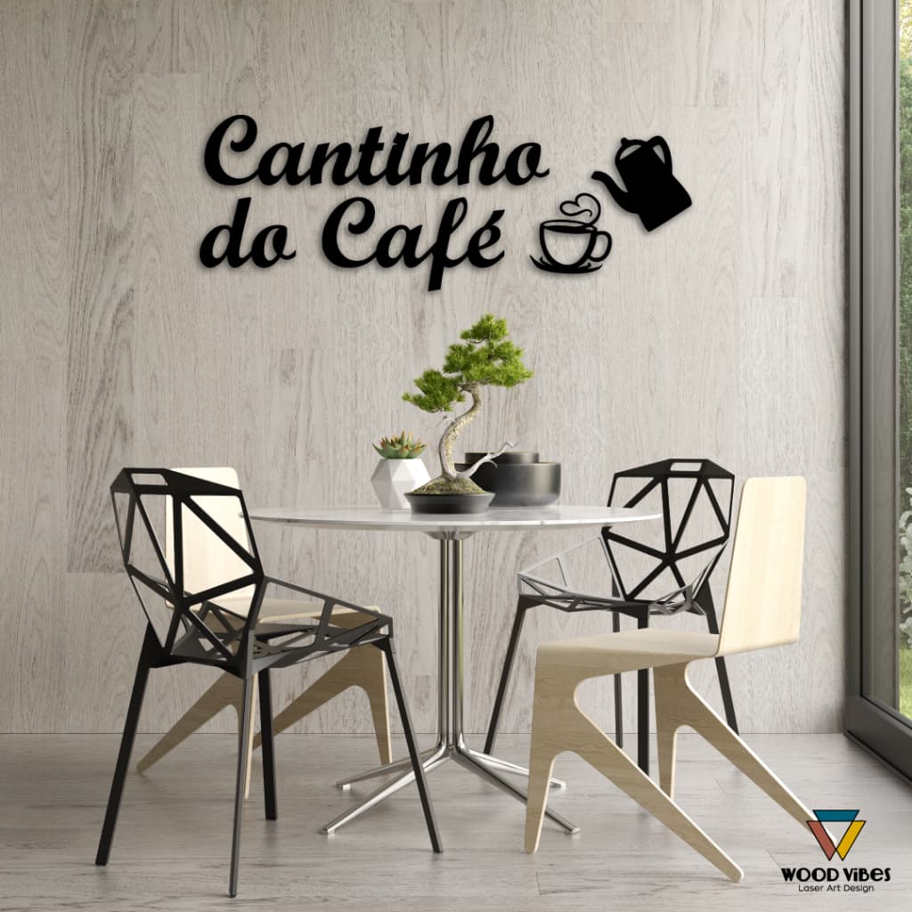 Quadro Cantinho do café com xícara e bule decoração cozinha MDF