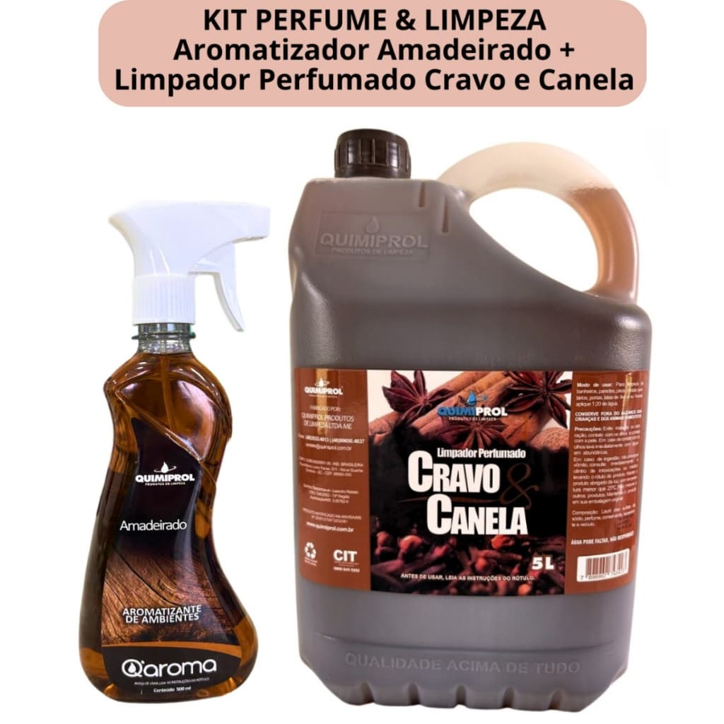 Kit Aromatizador Amadeirado 500 ML + Limpador Perfumado Cravo & Canela 5 Litros - perfume e limpeza Quimiprol