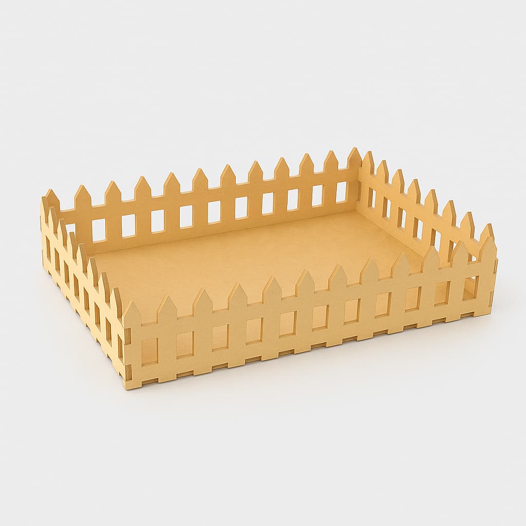 Bandeja MDF Cru Estilo Cercadinho Retangular para Decoração e Festas