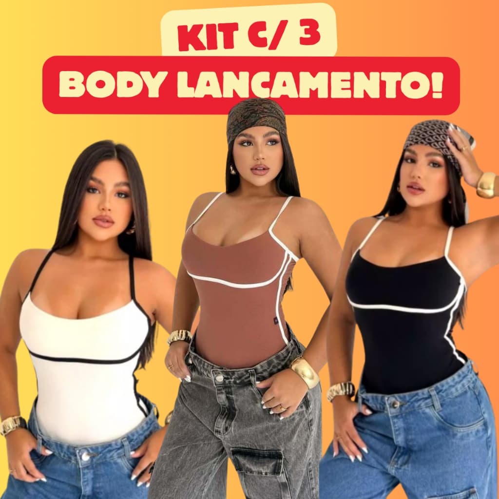 Kit 3 Body Feminino Bicolor Alcinha Lançamento Moda Gringa