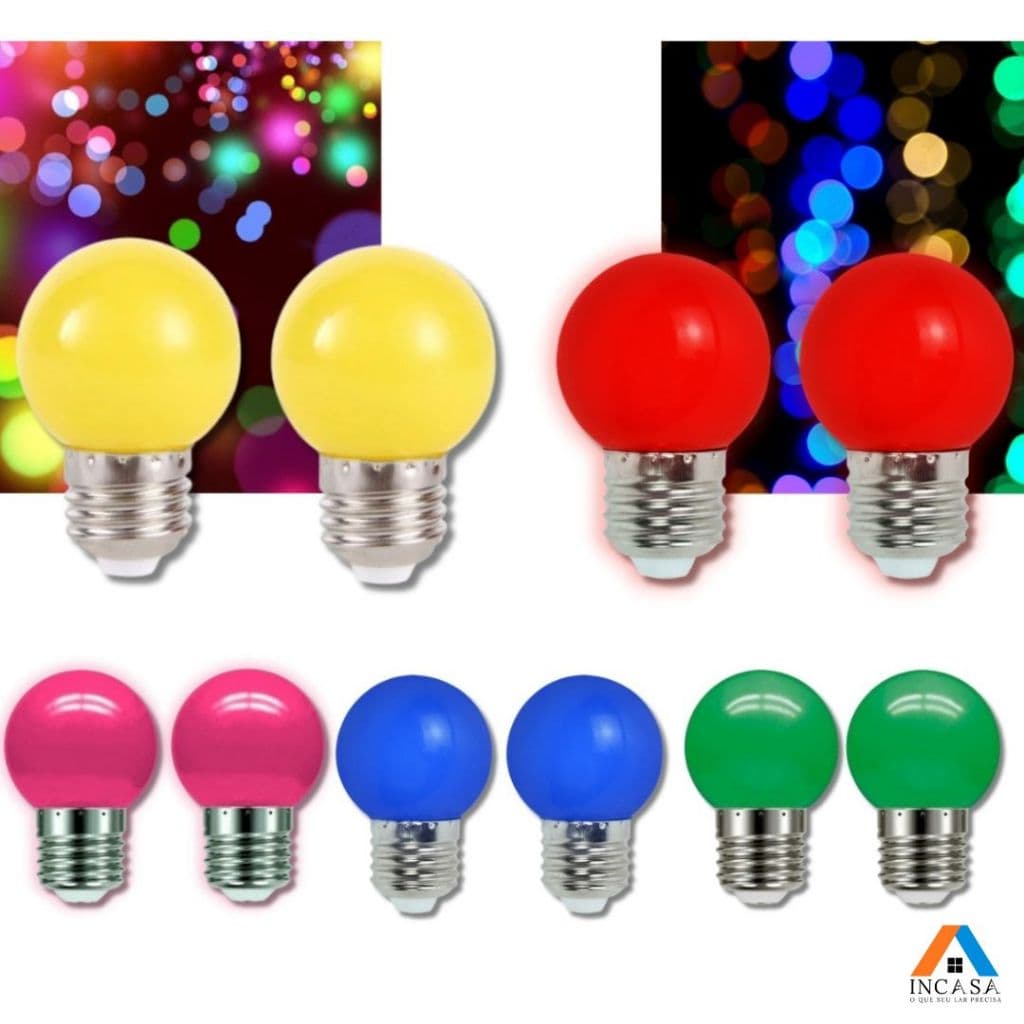 Kit 05 Lâmpadas Led Mini Bulbo Bolinhas E27 1w Coloridas 110V/220V 5 Cores