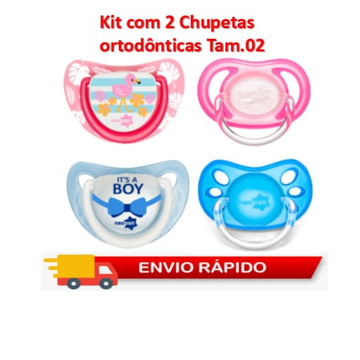 Kit com 2 Chupetas Ortodônticas - Tamanho 2 maiores de 6 meses