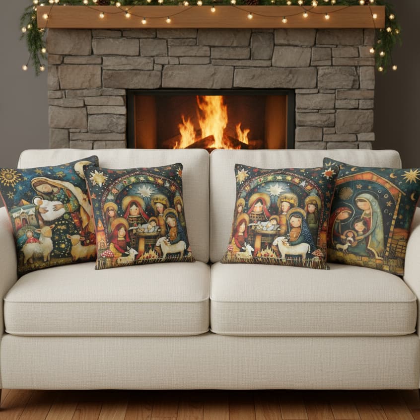 Kit 4 Capas de Almofadas Natalinas 45cm X 45cm em Veludo Elegantes Decorativas com Zíper
