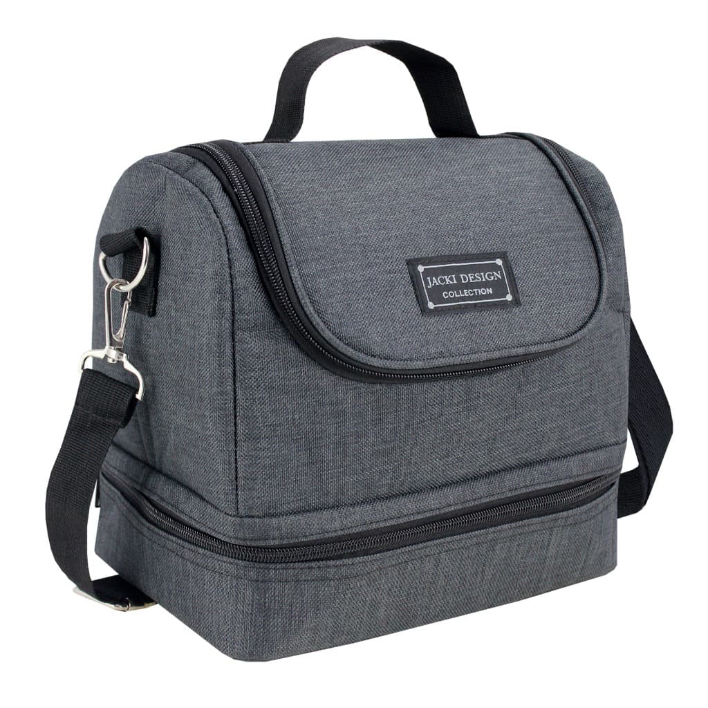 Bolsa Térmica Cinza Chumbo com 2 compartimentos em Microfibra e Folha de Alumínio - Mão e Ombro