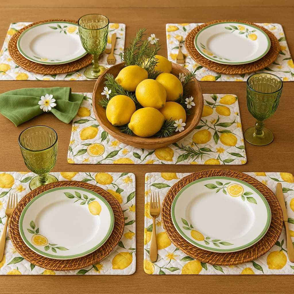 Jogo Lugar Americano Mesa Posta Tecido Estampado Dupla Face kit 08 pcs