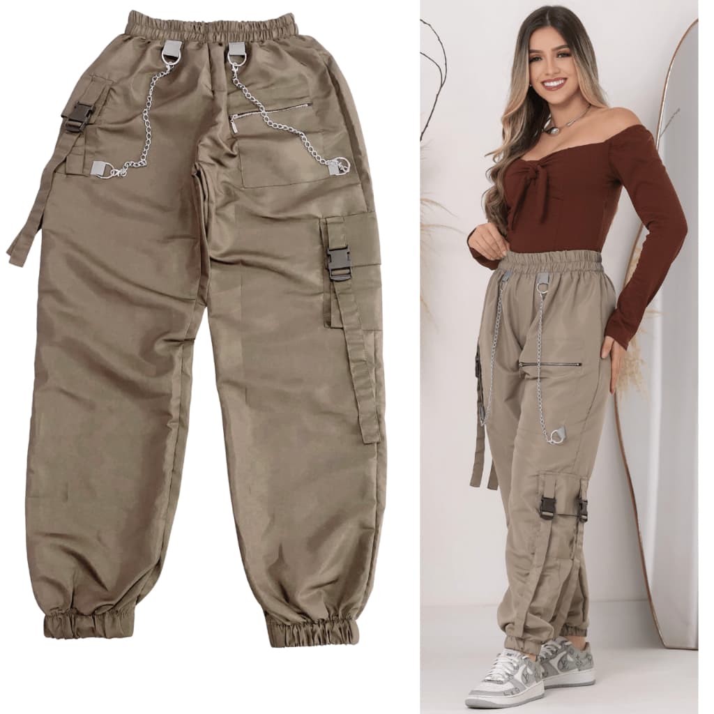 Calça Cargo Streetwear Unissex Tecido Fino Feminino e Masculino Estilo Jogger