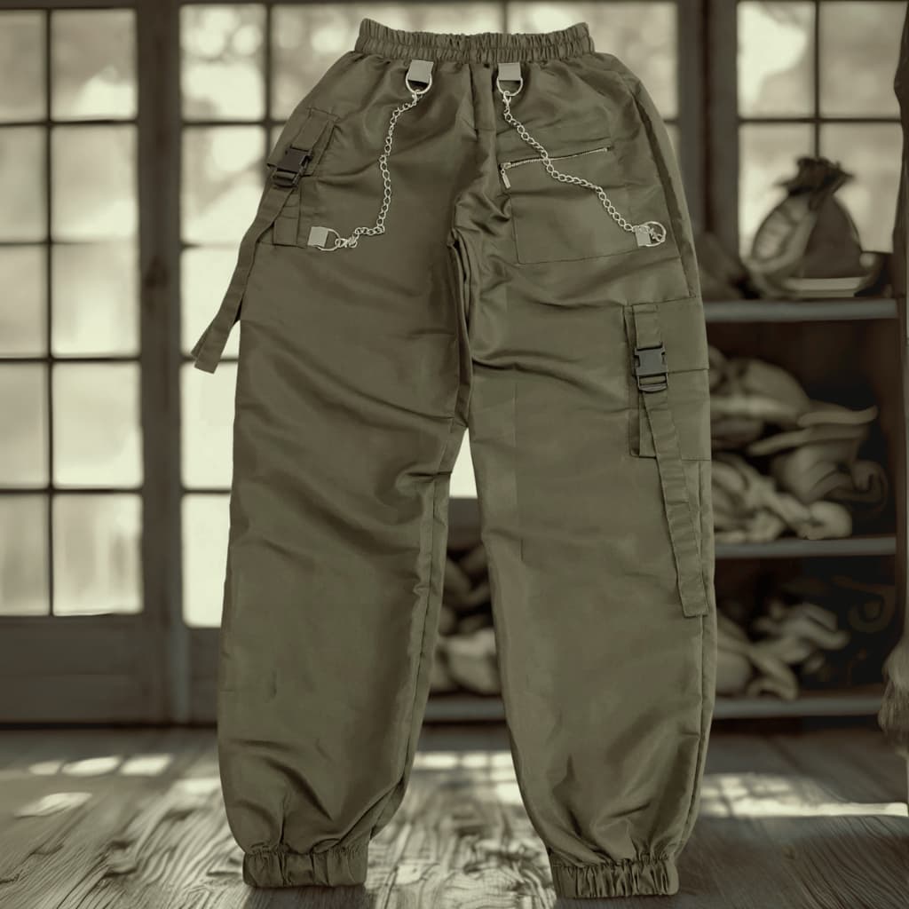 Calça Cargo Feminina Verde Militar Streetwear Correntes e Tecido Premium leve e Secado Rápido