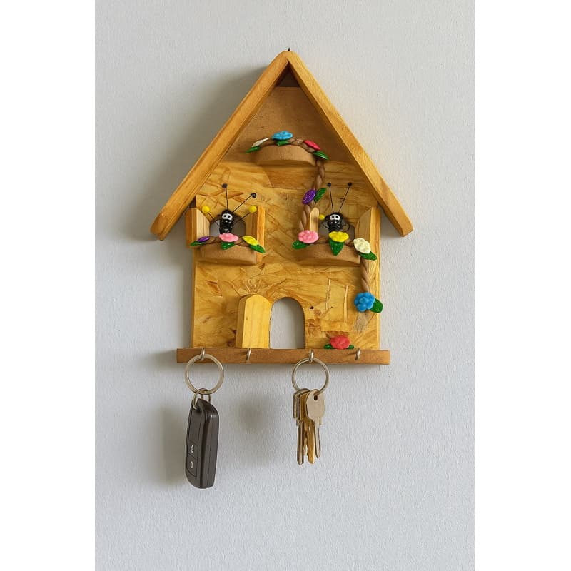 Porta-Chaves Casinha de Madeira com Smilingüido Decorativo